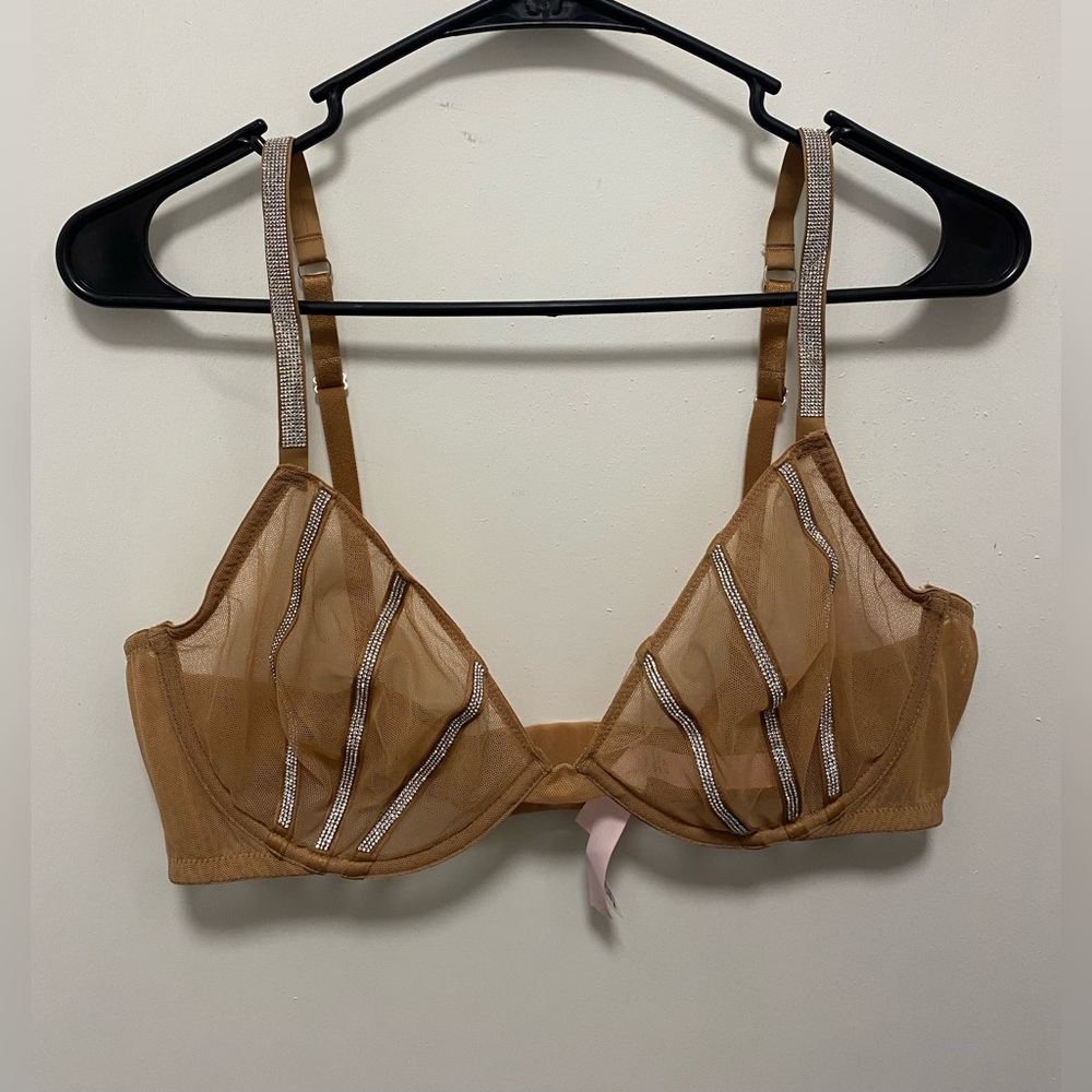 Victoria's Secret Tan Sheer Bra with Shiny Accents
